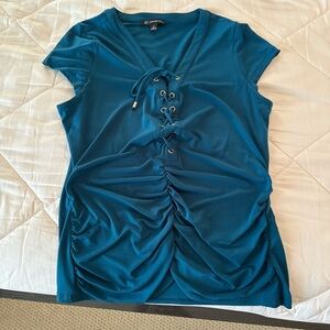 INC International Concepts Blue Lace-Up Short Sleeve Top